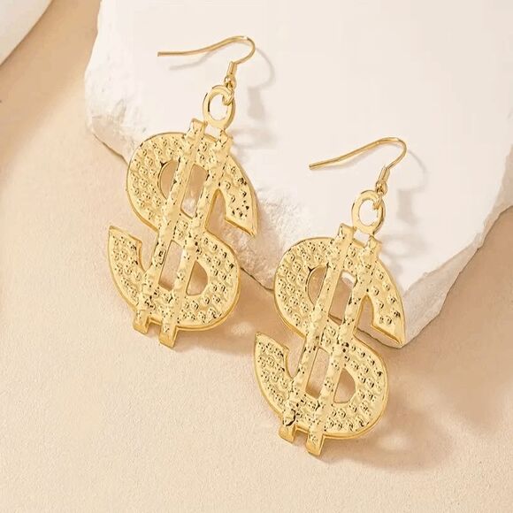 Boho Dollar Sign Dangle Earrings - Picture 3 of 4